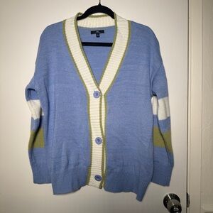 MM by Michelle Blue and Green V-Neck Women's Sweater Small Preppy